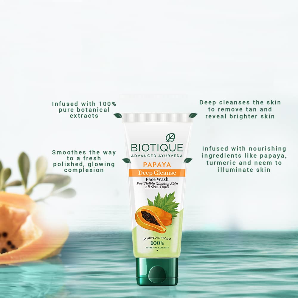 Biotique Papaya Deep Cleanse Face Wash 100 ml | Papaya Juice, Neem, Wild Turmeric | Deep Face Cleansing | Helps In Tan Removal | For Visibly Glowing Skin | 100% Pure Botanical Extracts | For All Skin Type, Pack of 1 Biotique Papaya Deep Cleanse Face Wash 100 ml | Papaya Juice, Neem, Wild Turmeric | Deep Face Cleansing | Helps In Tan Removal | For Visibly Glowing Skin | 100% Pure Botanical Extracts | For All Skin Type, Pack of 1