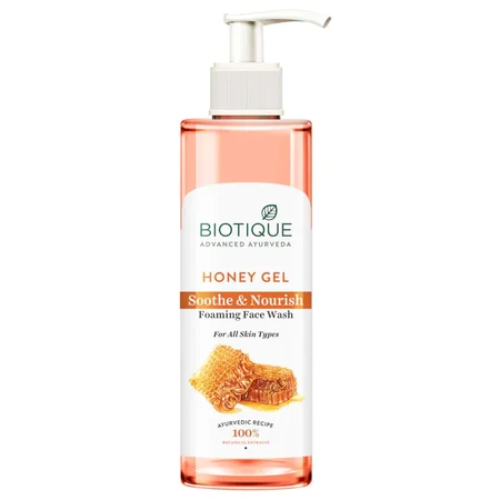 Biotique Honey Gel Soothe & Nourish Foaming Face Wash 200 ml | Honey, Wild Turmeric, Bark Of Arjun Tree | Hydrates, Soothes, Nourishes & Softens Skin | 100% Botanical Extracts | For All Skin Type