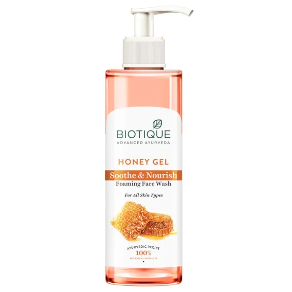 Biotique Honey Gel Soothe &amp; Nourish Foaming Face Wash 200 ml | Honey, Wild Turmeric, Bark Of Arjun Tree | Hydrates, Soothes, Nourishes &amp; Softens Skin | 100% Botanical Extracts | For All Skin Type, Pack of 1