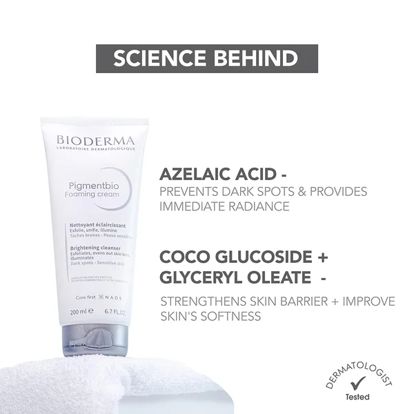 Bioderma Pigmentbio Foaming Cream 200 ml | Azelaic Acid, Coco Glucosides, Glycerin Oleate | Brightening, Exfoliating Cleanser | Evens Out Skin | Reduces Dark Spots | For Sensitive Skin