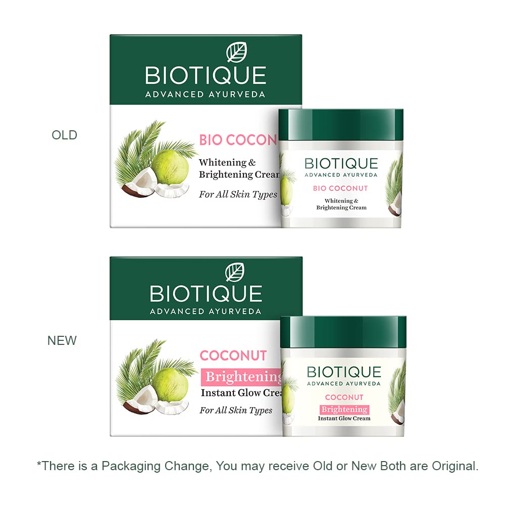 Biotique Coconut Brightening Instant Glow Cream 50 gm | Enriched With Vitamin E & Coconut Oil | Reduce Dark Spots & Blemishes | Brightens & Smoothen Skin| For Instant Glow | 100% Pure Botanical Extracts | For All Skin Type, Pack of 1 Biotique Coconut Brightening Instant Glow Cream 50 gm | Enriched With Vitamin E & Coconut Oil | Reduce Dark Spots & Blemishes | Brightens & Smoothen Skin| For Instant Glow | 100% Pure Botanical Extracts | For All Skin Type, Pack of 1