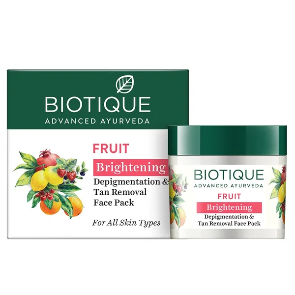 Biotique Fruit Brightening Face Pack 75 gm | Helps In Tan Removal &amp; Depigmentation | Reduces Darkspots | For Radiant, Glowing &amp; Youthful Skin | 100% Botanical Extracts | For All Skin Type, Pack of 1