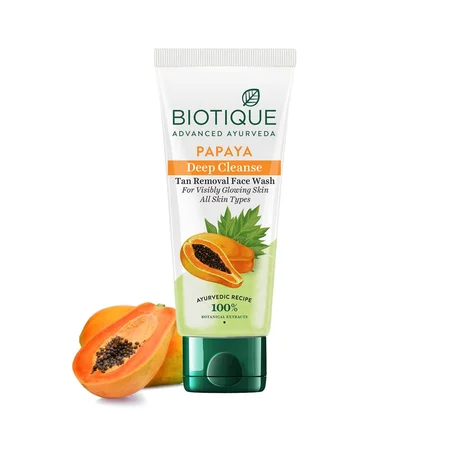 Biotique Papaya Deep Cleanse Tan Removal Face Wash 50 ml | Papaya, Turmeric, Neem | Deeply Cleanses | Helps In Tan Removal | Gives Glowing Skin | 100% Botanical Extract | For All Skin Type