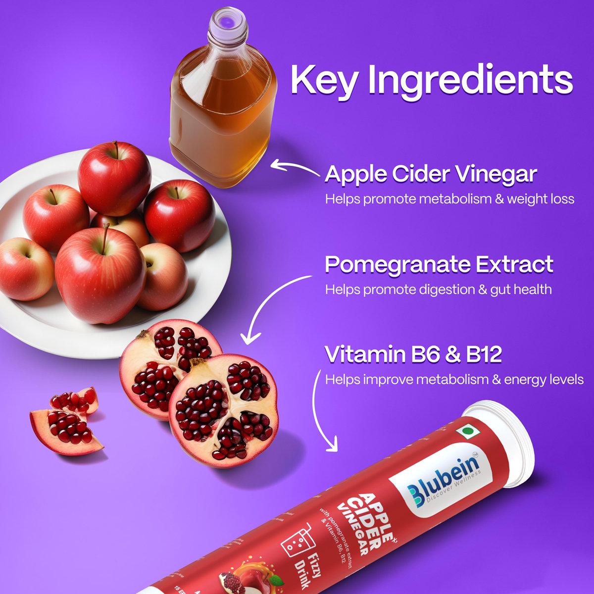 Blubein Apple Cider Vinegar Effervescent, 15 Tablets, Pack of 1 Blubein Apple Cider Vinegar Effervescent, 15 Tablets, Pack of 1