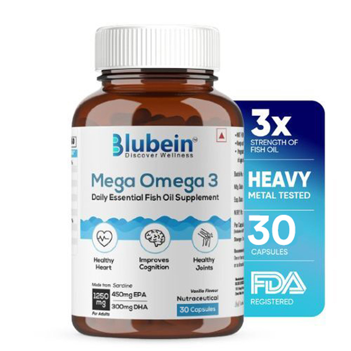 Blubein Mega Omega 3 1250 mg Vanilla Flavour SG Capsule 30's, Pack of 1 Blubein Mega Omega 3 1250 mg Vanilla Flavour SG Capsule 30's, Pack of 1
