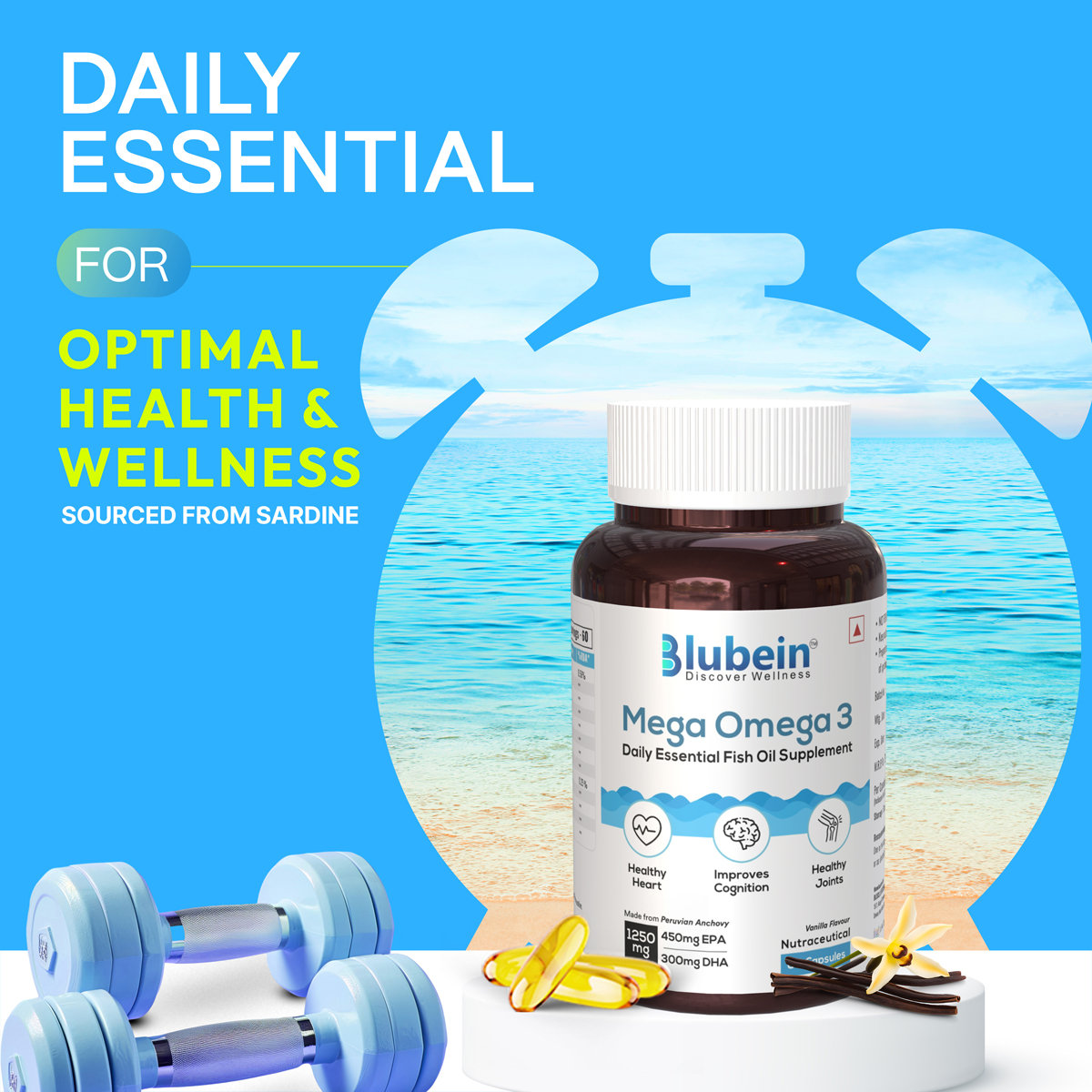 Blubein Mega Omega 3 1250 mg Vanilla Flavour SG Capsule 30's, Pack of 1 Blubein Mega Omega 3 1250 mg Vanilla Flavour SG Capsule 30's, Pack of 1