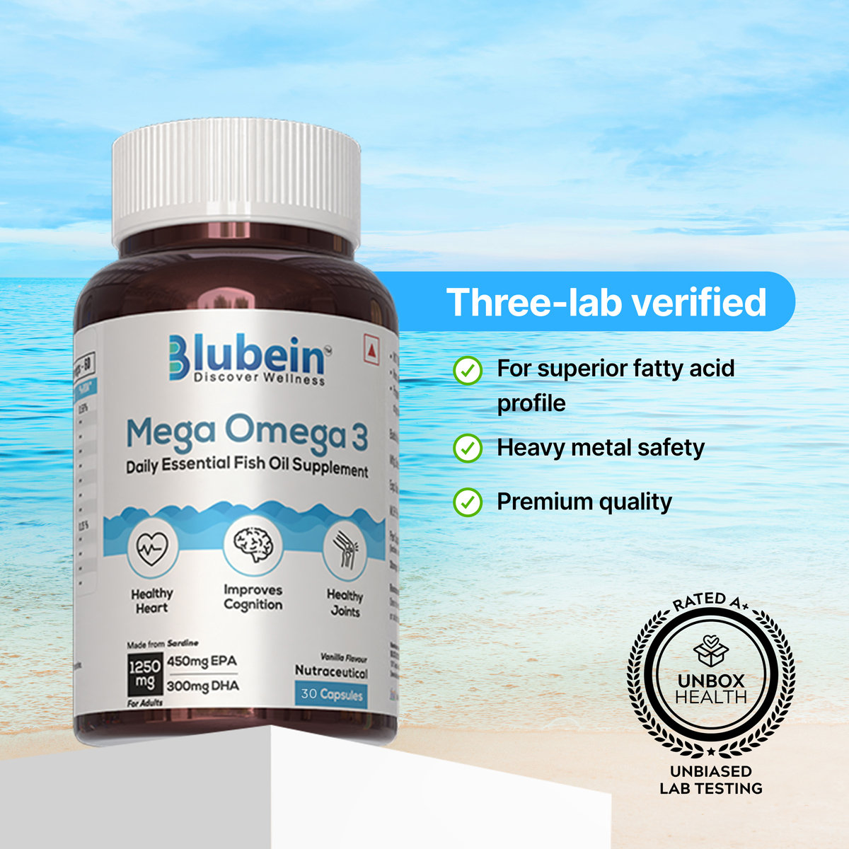 Blubein Mega Omega 3 1250 mg Vanilla Flavour SG Capsule 30's, Pack of 1 Blubein Mega Omega 3 1250 mg Vanilla Flavour SG Capsule 30's, Pack of 1