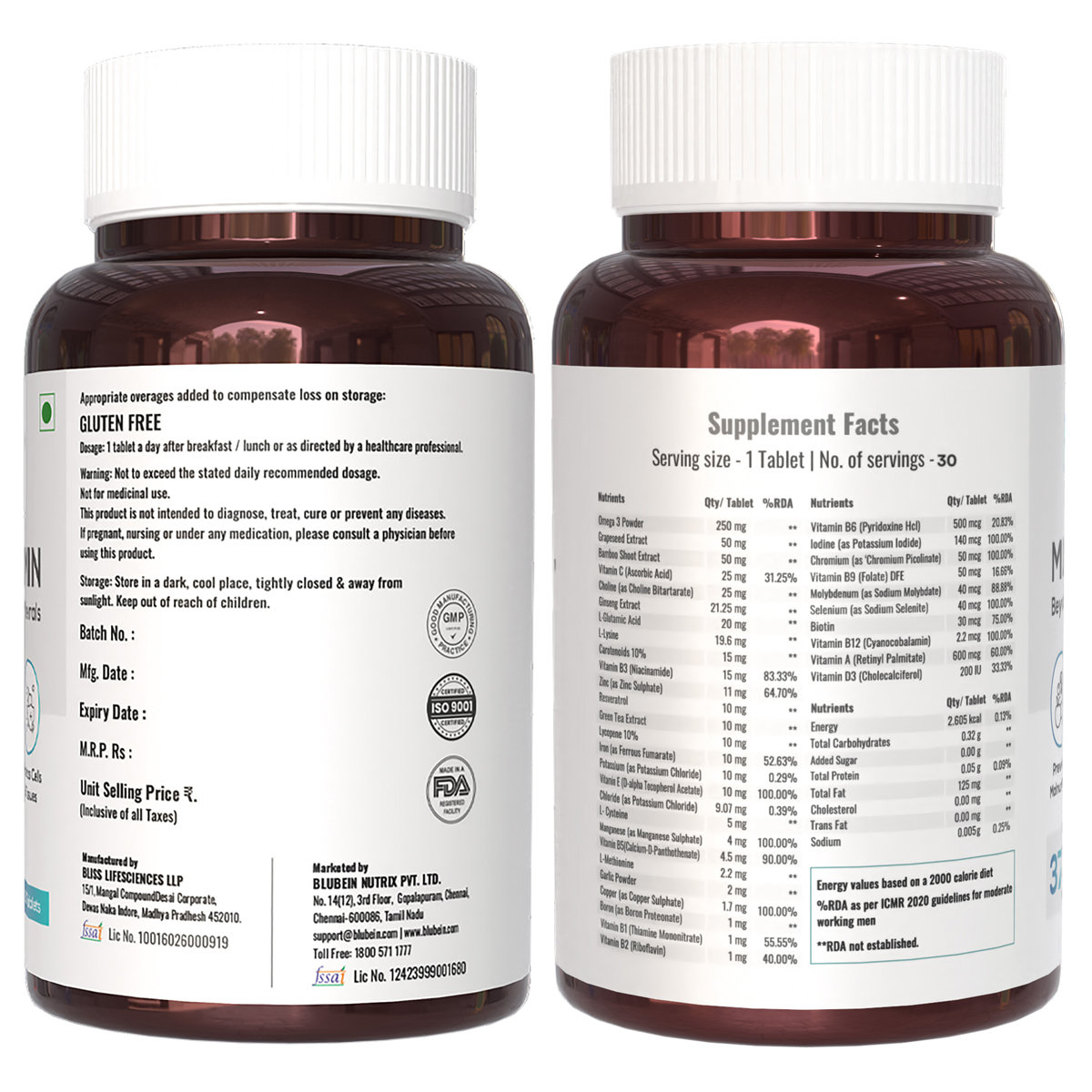 Blubein Multivitamin, 30 Tablets, Pack of 1 Blubein Multivitamin, 30 Tablets, Pack of 1