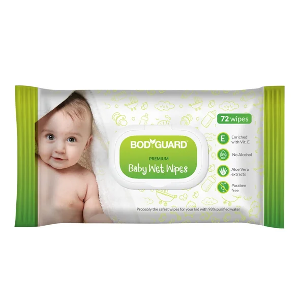 BodyGuard Premium Baby Wet Wipes, 72 Count, Pack of 1