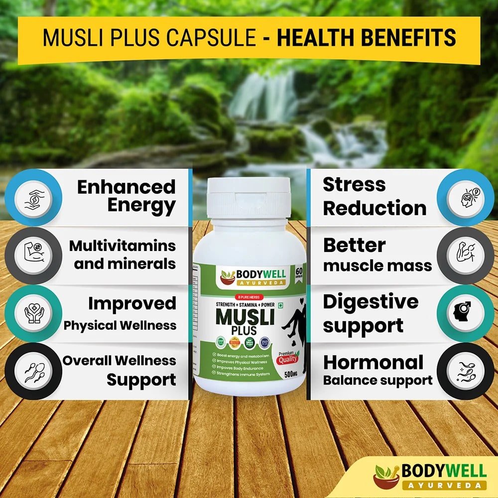 Bodywell Musli Plus 500mg, 60 Veg Capsules, Pack of 1 Bodywell Musli Plus 500mg, 60 Veg Capsules, Pack of 1