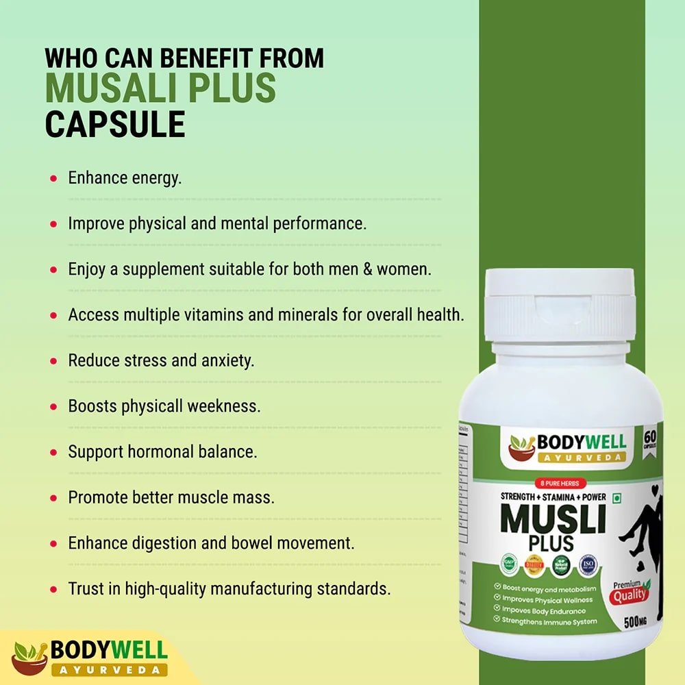 Bodywell Musli Plus 500mg, 60 Veg Capsules, Pack of 1 Bodywell Musli Plus 500mg, 60 Veg Capsules, Pack of 1