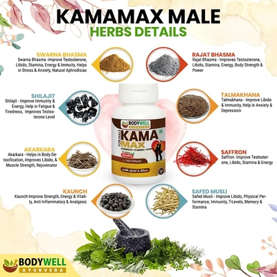 Bodywell KamaMax Male 500mg with Gold &amp; Silver, 30 Veg Capsules, Pack of 1