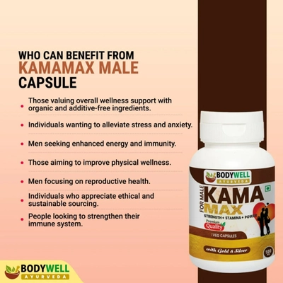 Bodywell KamaMax Male 500mg with Gold &amp; Silver, 30 Veg Capsules, Pack of 1