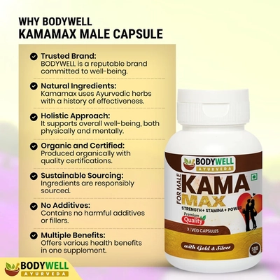 Bodywell KamaMax Male 500mg with Gold &amp; Silver, 30 Veg Capsules, Pack of 1