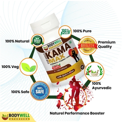 Bodywell KamaMax Male 500mg with Gold &amp; Silver, 30 Veg Capsules, Pack of 1