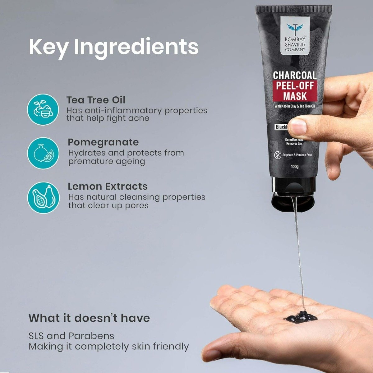 Bombay Shaving Company Charcoal Peel-Off Mask 100 gm | Kaolin Clay & Tea Tree Oil | Detoxifies Skin | Removes Blackheads & Tan | 5X Detoxifying Power | For All Skin Type, Pack of 1 Bombay Shaving Company Charcoal Peel-Off Mask 100 gm | Kaolin Clay & Tea Tree Oil | Detoxifies Skin | Removes Blackheads & Tan | 5X Detoxifying Power | For All Skin Type, Pack of 1