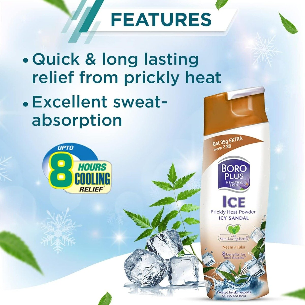 BoroPlus Prickly Heat Ice Sandal Powder, 150 gm + 35 gm Extra, Pack of 1 BoroPlus Prickly Heat Ice Sandal Powder, 150 gm + 35 gm Extra, Pack of 1
