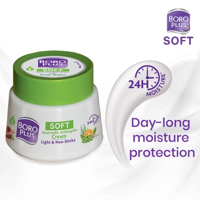 Boroplus Soft Antiseptic Cream 200 ml | Light &amp; Non-sticky | Provides 24 hour moisturisation|Ayurvedic Cream for all seasons| Moisturises Dry Skin| 10 Natural Ingredients|Vitamin E | With Fruit Water and 10 Super Herbs, Pack of 1