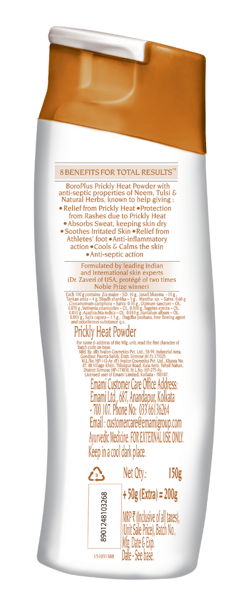 BoroPlus Prickly Heat Ice Sandal Powder, 200 gm (150gm + 50gm), Pack of 1 BoroPlus Prickly Heat Ice Sandal Powder, 200 gm (150gm + 50gm), Pack of 1
