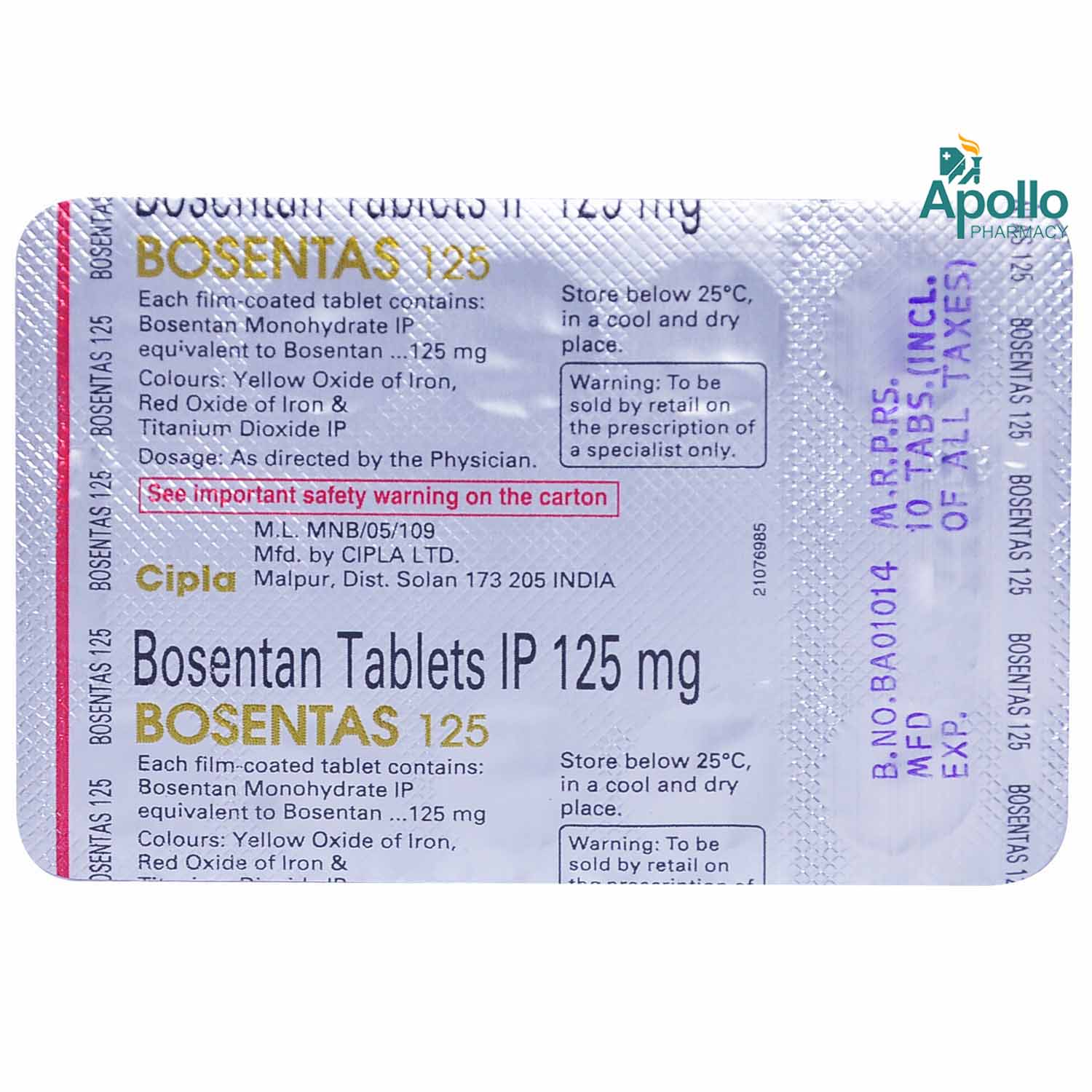 Bosentas 125 Tablet 10's, Pack of 10 TabletS Bosentas 125 Tablet 10's, Pack of 10 TabletS