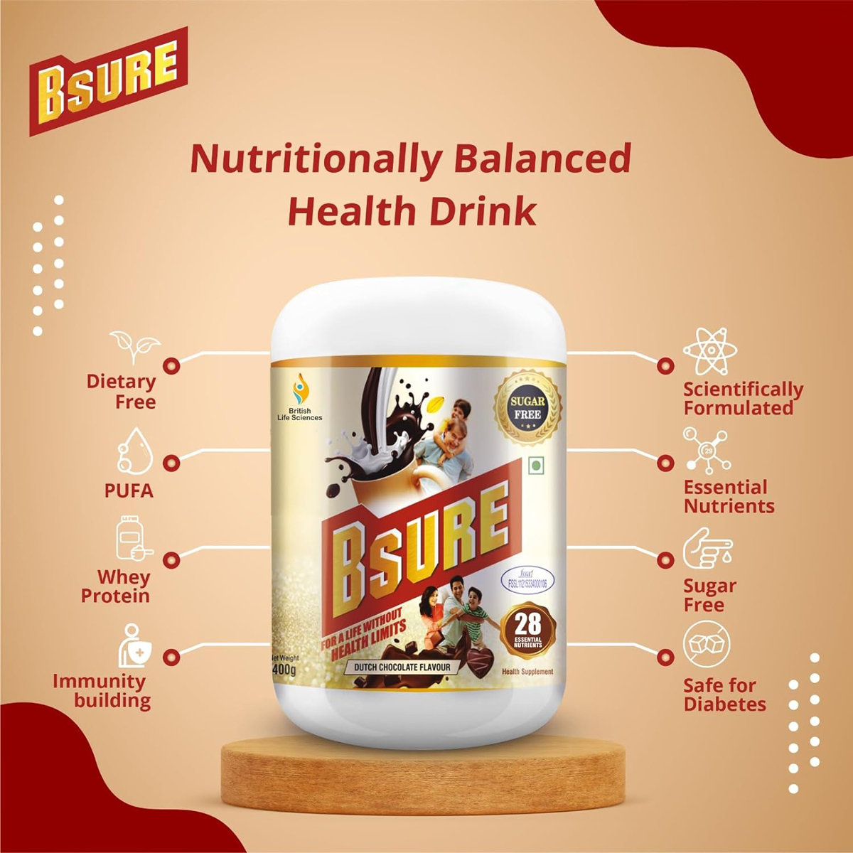 Bsure Dutch Chocolate Flavour Powder, 400 gm, Pack of 1 Bsure Dutch Chocolate Flavour Powder, 400 gm, Pack of 1