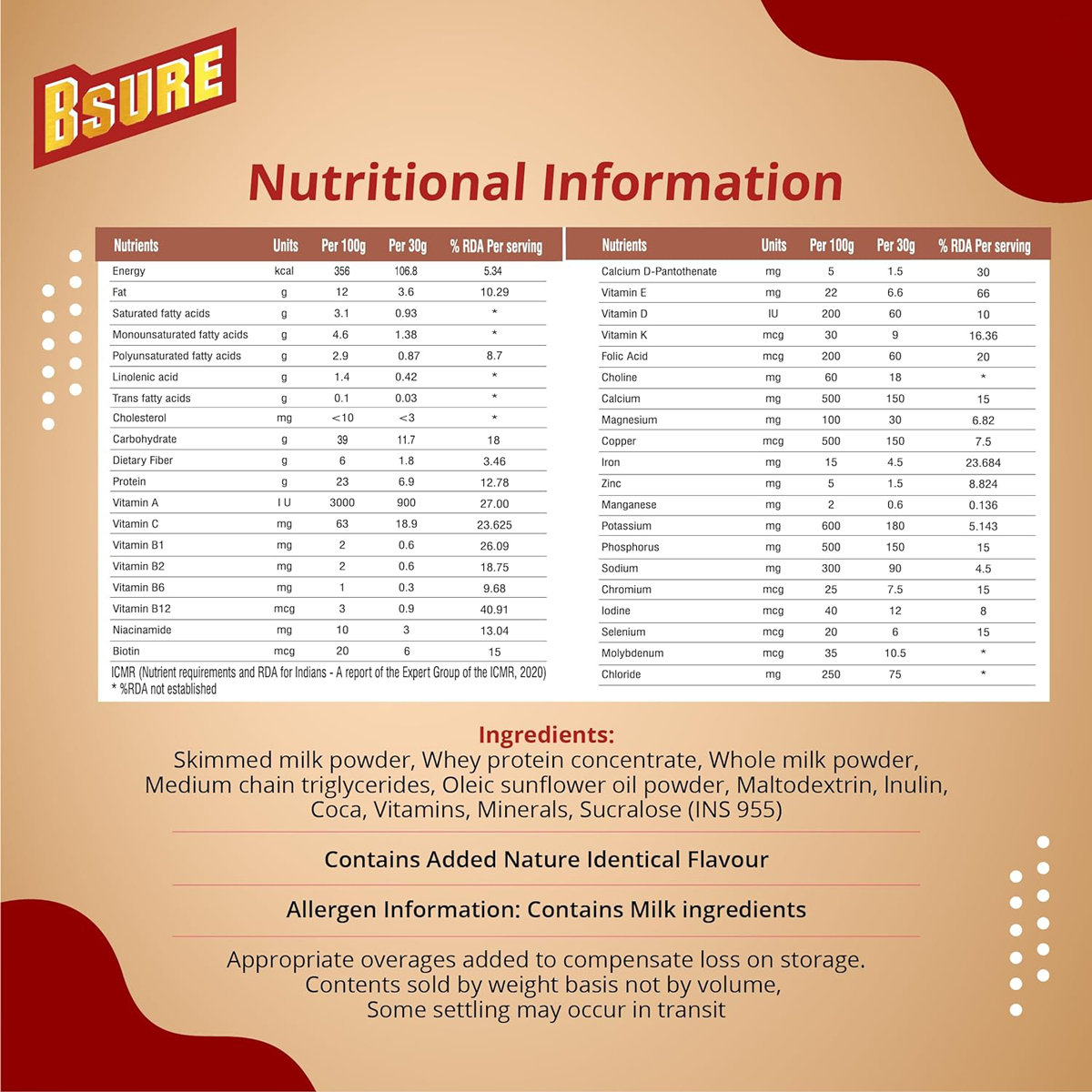 Bsure Dutch Chocolate Flavour Powder, 400 gm, Pack of 1 Bsure Dutch Chocolate Flavour Powder, 400 gm, Pack of 1