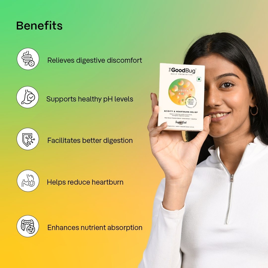 The Good Bug Acidity Aid Lemon Flavour Powder, 5gm x 15 Sachets, Pack of 1 The Good Bug Acidity Aid Lemon Flavour Powder, 5gm x 15 Sachets, Pack of 1