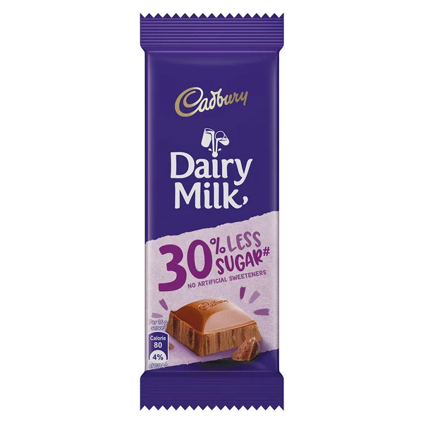 Cadbury Dairy Milk Chocolate Bar with 30% less Sugar, 43 gm, Pack of 1