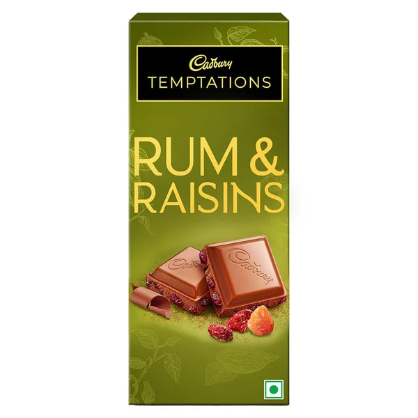 Cadbury Temptations Rum &amp; Raisins Premium Chocolate Bar, 72 gm, Pack of 1