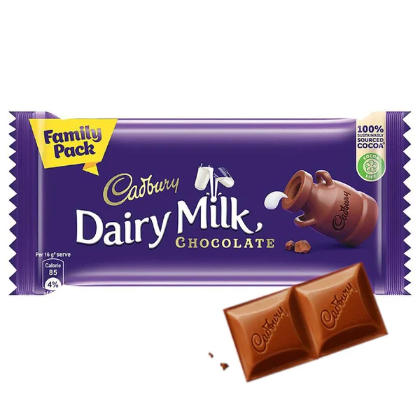 Cadbury Dairy Milk Chocolate Bar Family Pack, 130 gm, Pack of 1