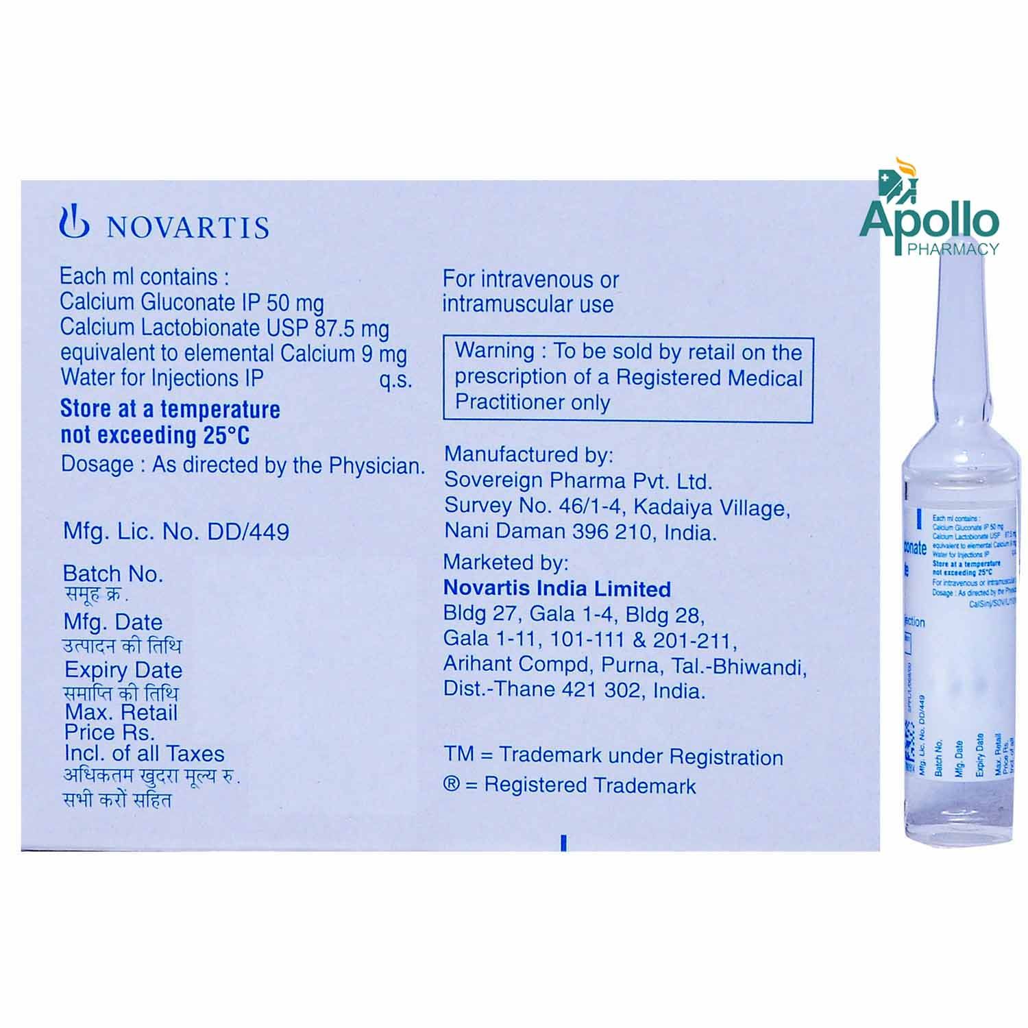 Buy Calcium-Sandoz Injection online | Uses, Side Effects, Price and ...
