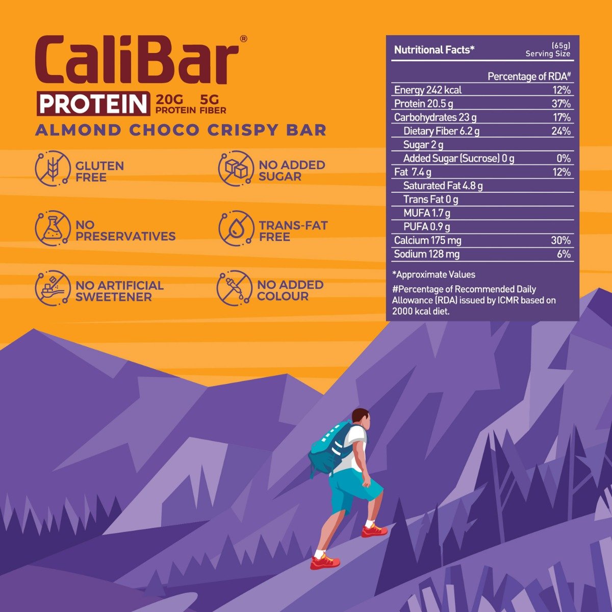 Calibar Protein Almond Choco Crispy Bar, 65 gm, Pack of 1 Calibar Protein Almond Choco Crispy Bar, 65 gm, Pack of 1