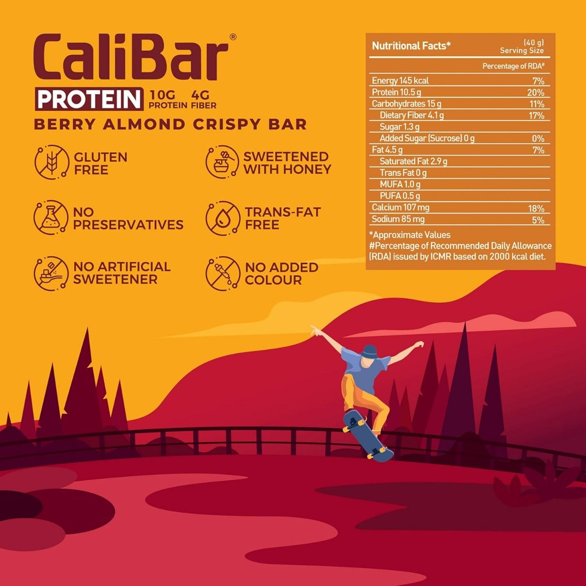 Calibar Protein Berry Almond Crispy Bar, 40 gm, Pack of 1 Calibar Protein Berry Almond Crispy Bar, 40 gm, Pack of 1