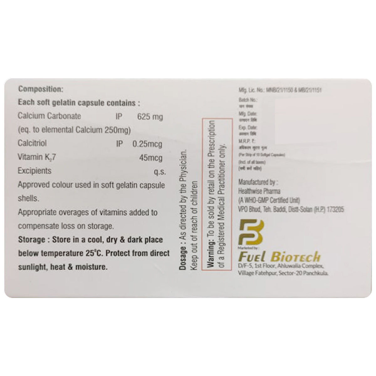 Calcifuel-K27 Softgel Capsule 10's, Pack of 10 Calcifuel-K27 Softgel Capsule 10's, Pack of 10