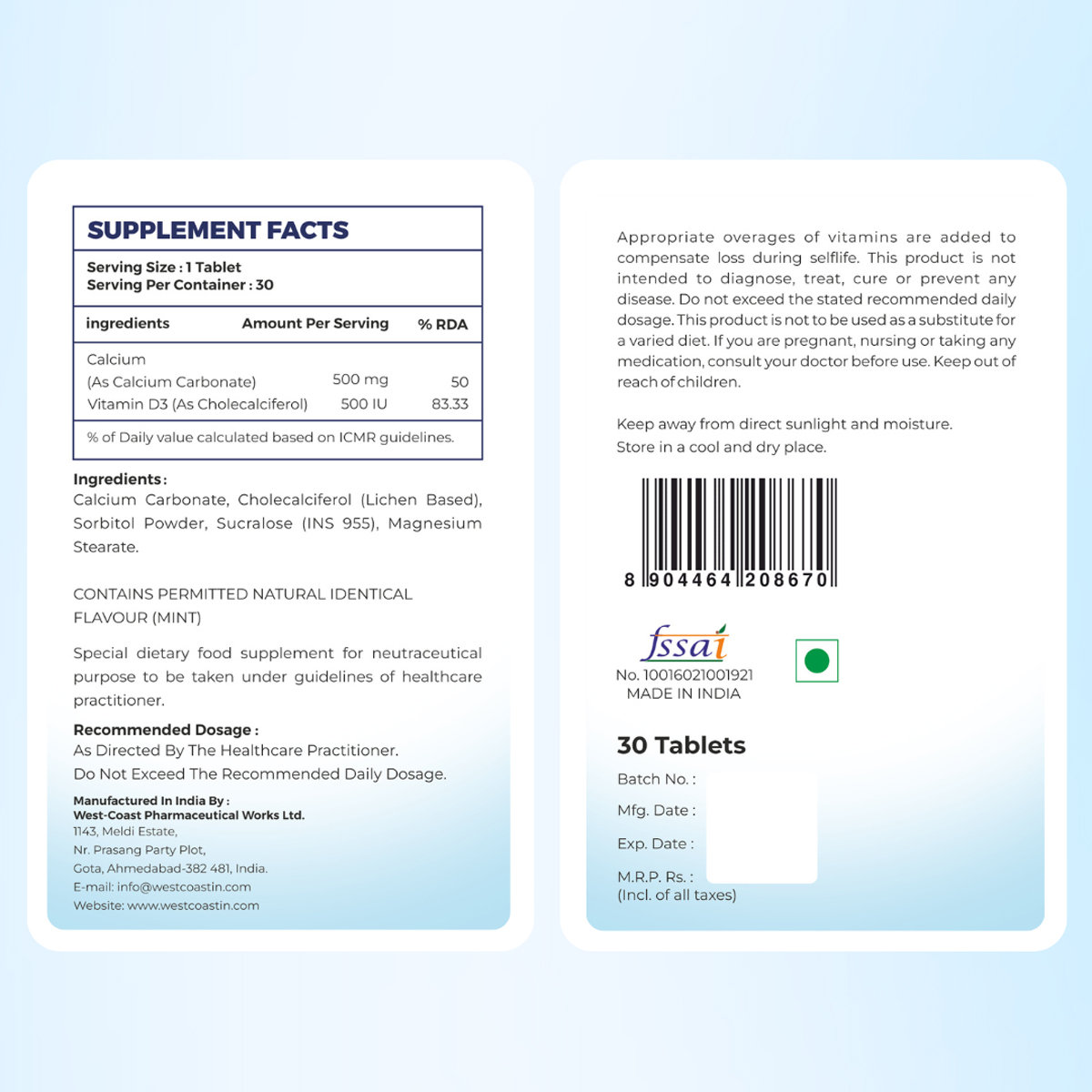 Cal-Vitan Mint Flavour Tasty & Chewable Tablet 30's, Pack of 1 Cal-Vitan Mint Flavour Tasty & Chewable Tablet 30's, Pack of 1