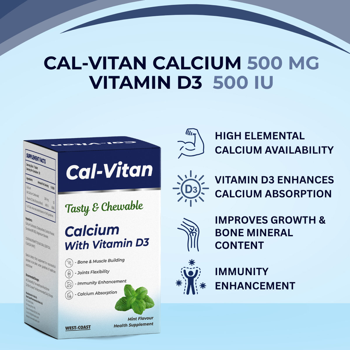 Cal-Vitan Mint Flavour Tasty & Chewable Tablet 30's, Pack of 1 Cal-Vitan Mint Flavour Tasty & Chewable Tablet 30's, Pack of 1