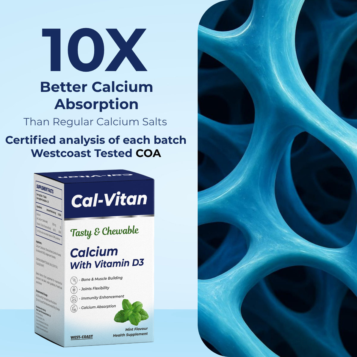 Cal-Vitan Mint Flavour Tasty & Chewable Tablet 30's, Pack of 1 Cal-Vitan Mint Flavour Tasty & Chewable Tablet 30's, Pack of 1