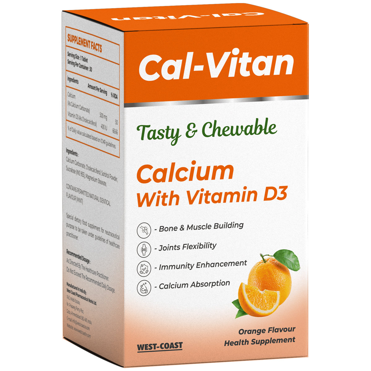 Cal-Vitan Orange Flavour Tasty & Chewable Tablet 30's, Pack of 1 Cal-Vitan Orange Flavour Tasty & Chewable Tablet 30's, Pack of 1