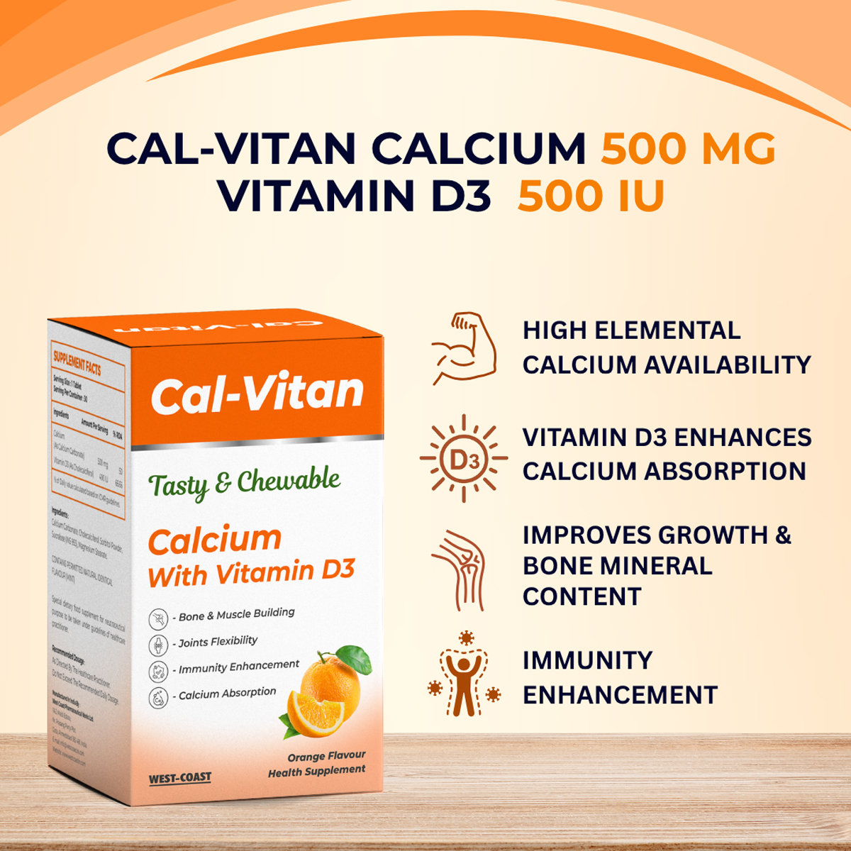 Cal-Vitan Orange Flavour Tasty & Chewable Tablet 30's, Pack of 1 Cal-Vitan Orange Flavour Tasty & Chewable Tablet 30's, Pack of 1