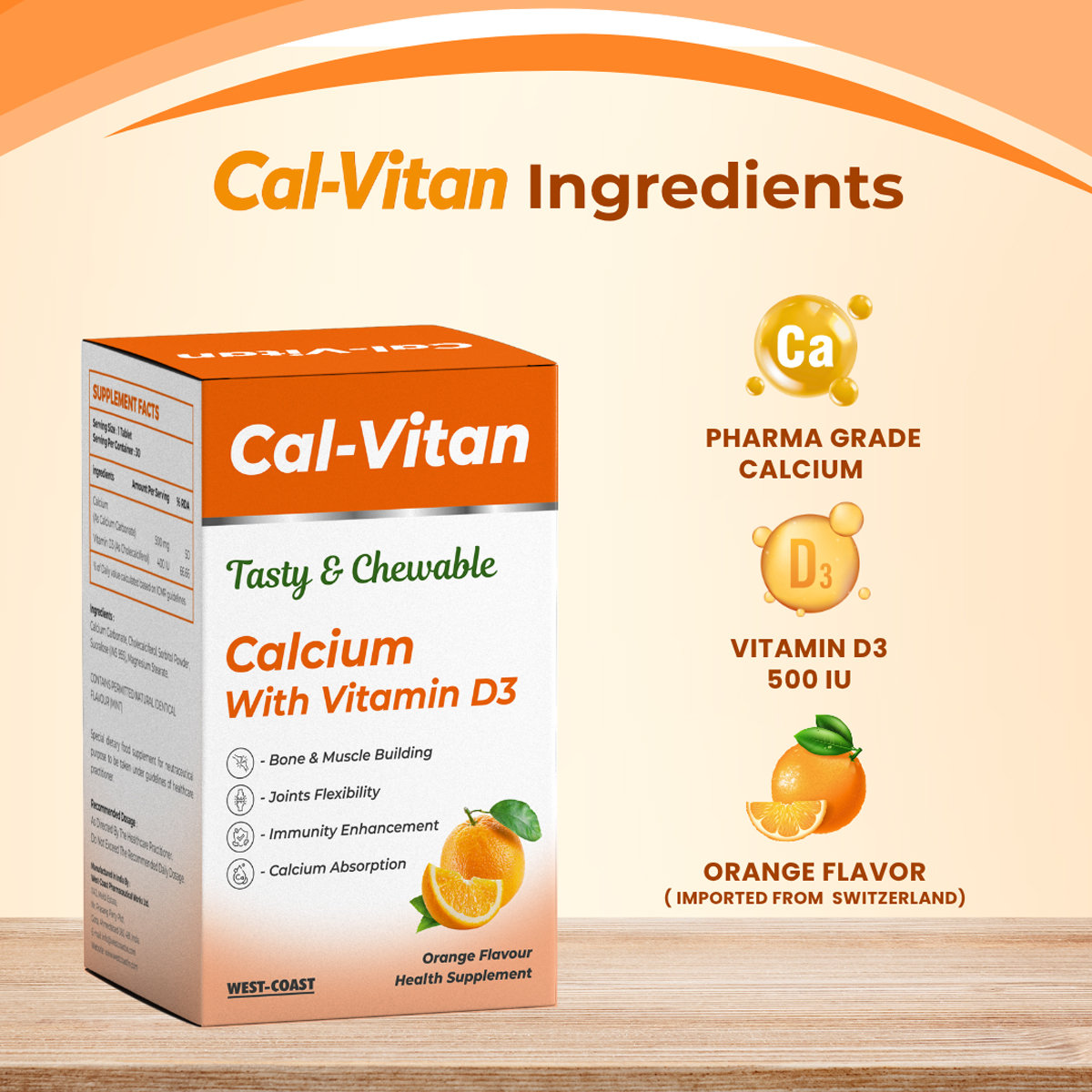 Cal-Vitan Orange Flavour Tasty & Chewable Tablet 30's, Pack of 1 Cal-Vitan Orange Flavour Tasty & Chewable Tablet 30's, Pack of 1