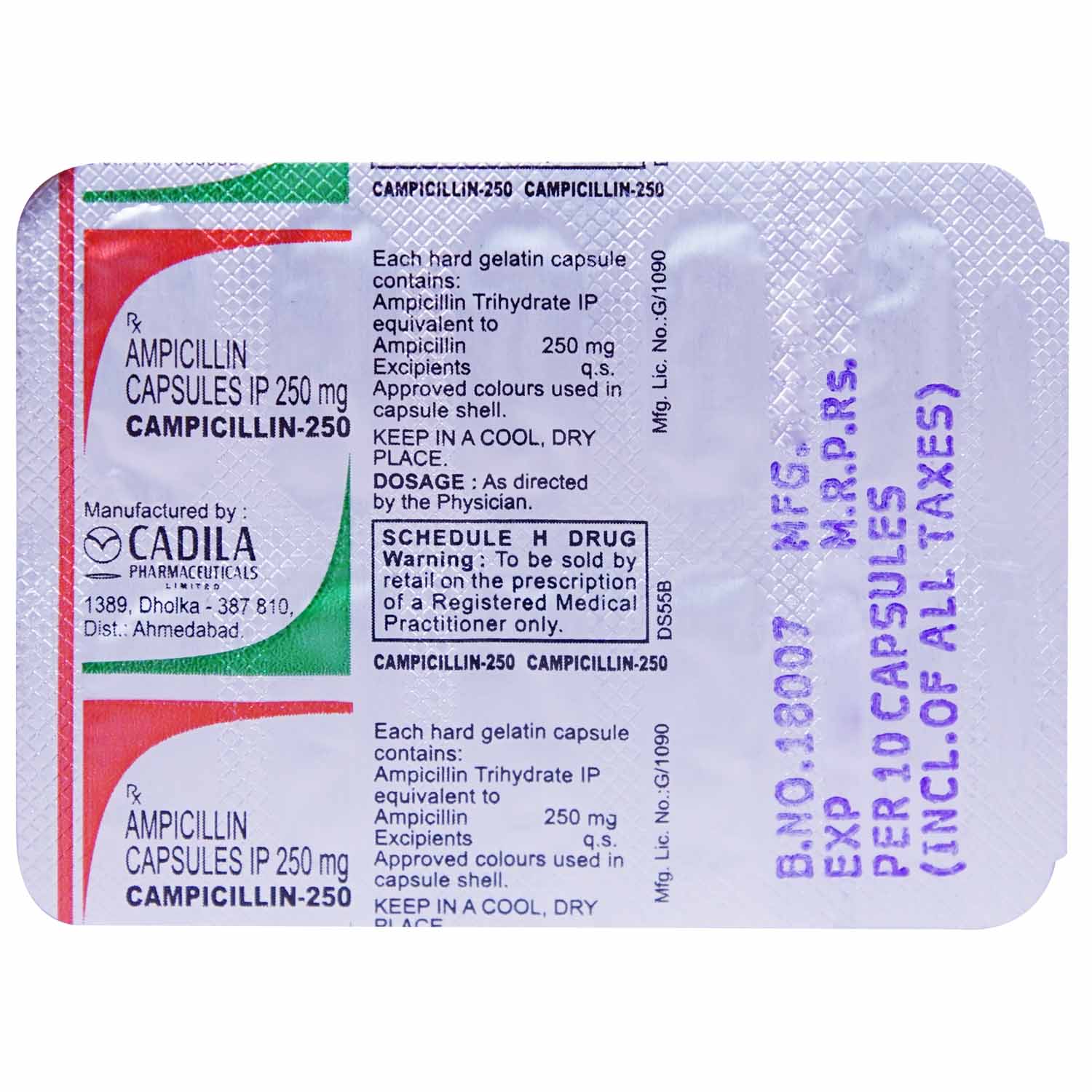 Campicilin 250 Capsule 10's, Pack of 10 CapsuleS Campicilin 250 Capsule 10's, Pack of 10 CapsuleS