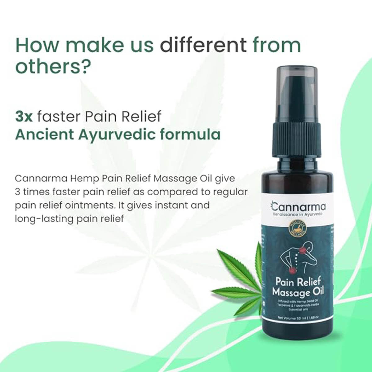 Cannarma Pain Relief Massage Oil 50 ml| Muscle Pain, Joint Pain, Knee Pain, Back Pain, Pack of 1 Cannarma Pain Relief Massage Oil 50 ml| Muscle Pain, Joint Pain, Knee Pain, Back Pain, Pack of 1