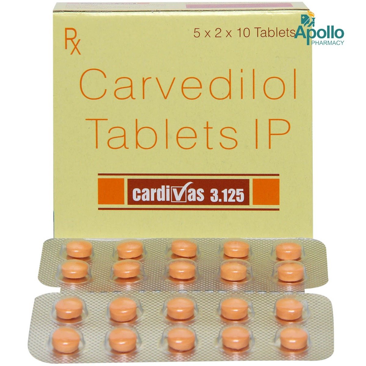 Cardivas 3.125 Tablet 10's, Pack of 10 TABLETS Cardivas 3.125 Tablet 10's, Pack of 10 TABLETS