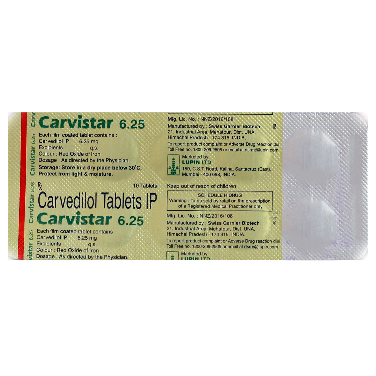Carvistar 6.25 Tablet 10's, Pack of 10 TABLETS Carvistar 6.25 Tablet 10's, Pack of 10 TABLETS