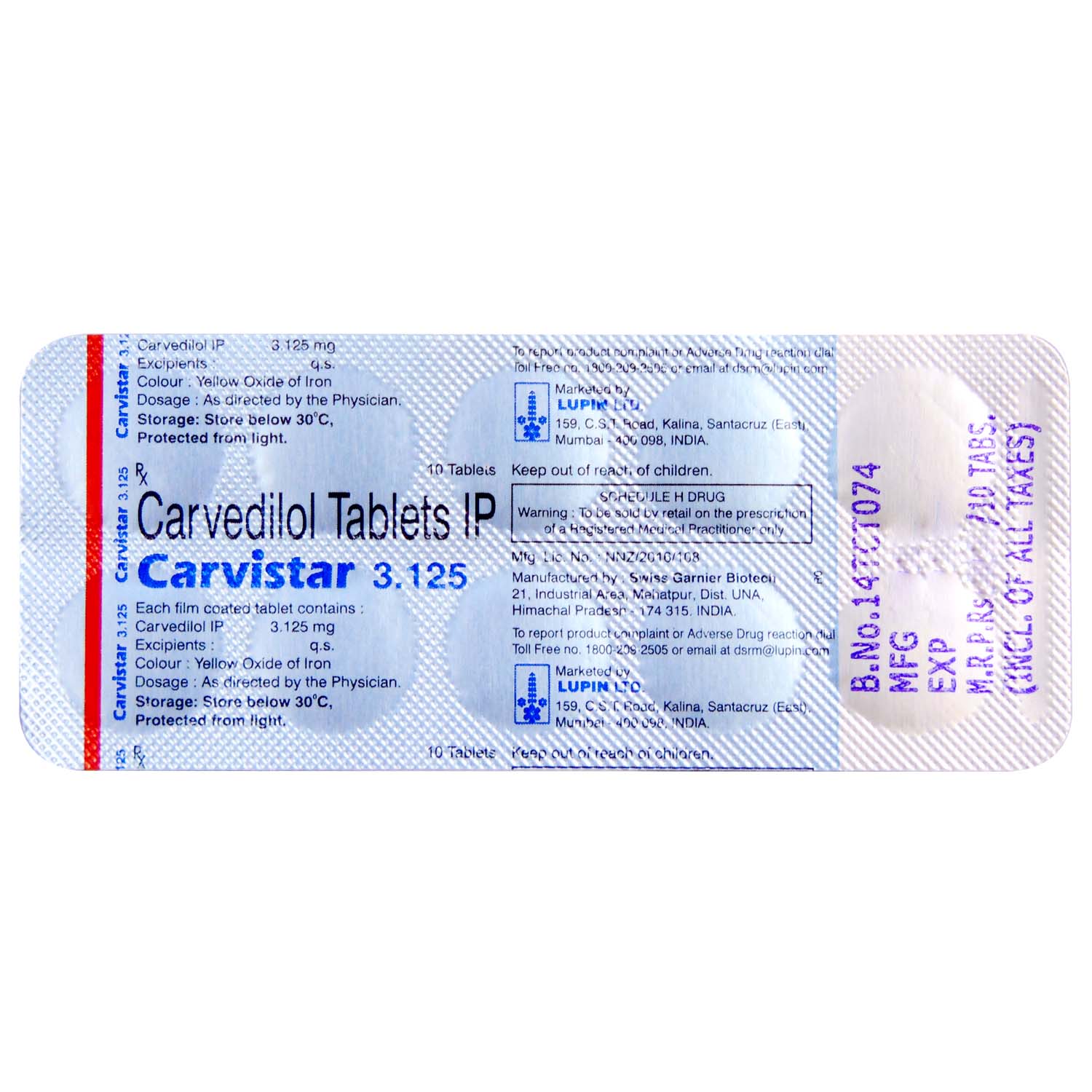 Carvistar 3.125 Tablet 10's, Pack of 10 TABLETS Carvistar 3.125 Tablet 10's, Pack of 10 TABLETS