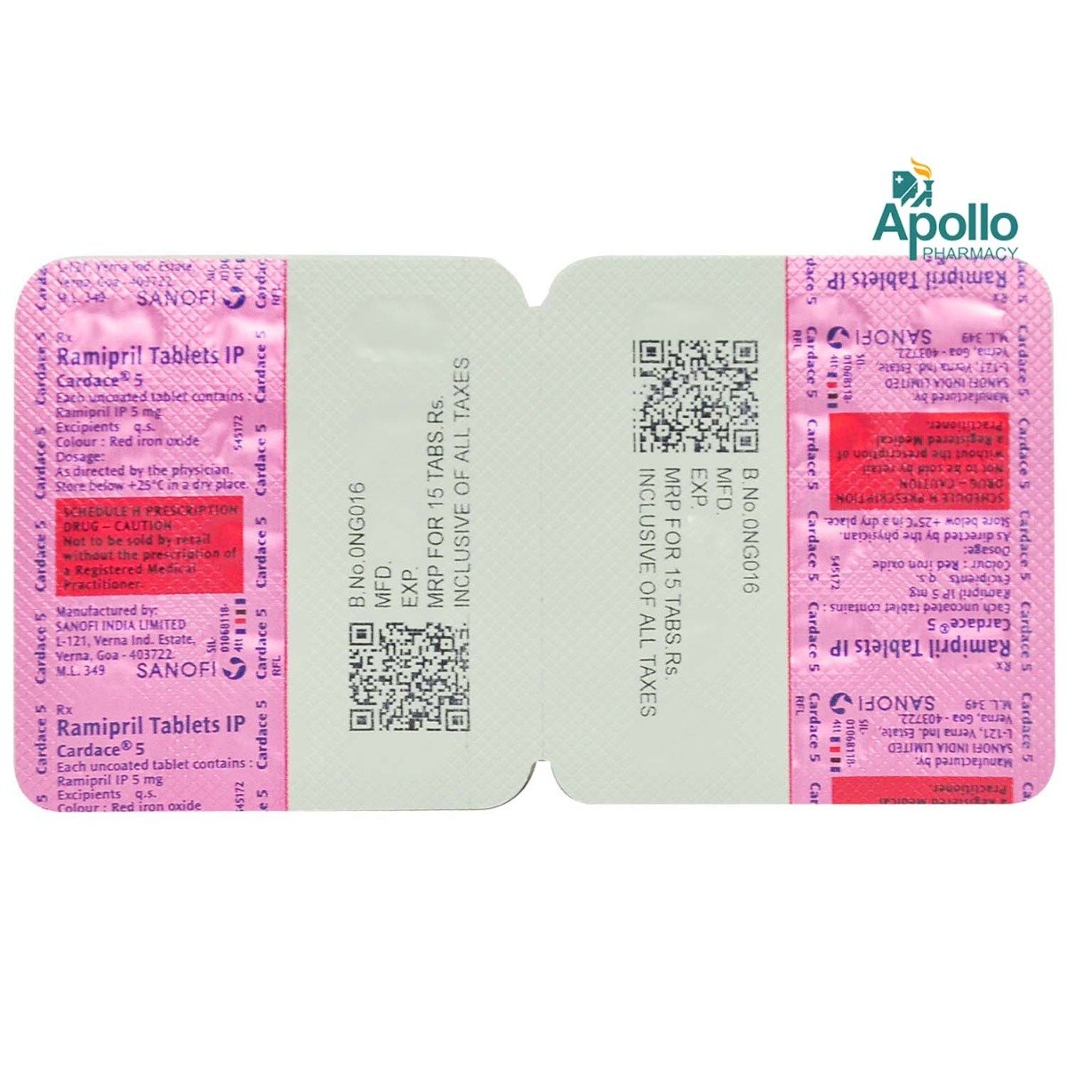 Cardace 5 mg Tablet 15's, Pack of 15 TABLETS Cardace 5 mg Tablet 15's, Pack of 15 TABLETS