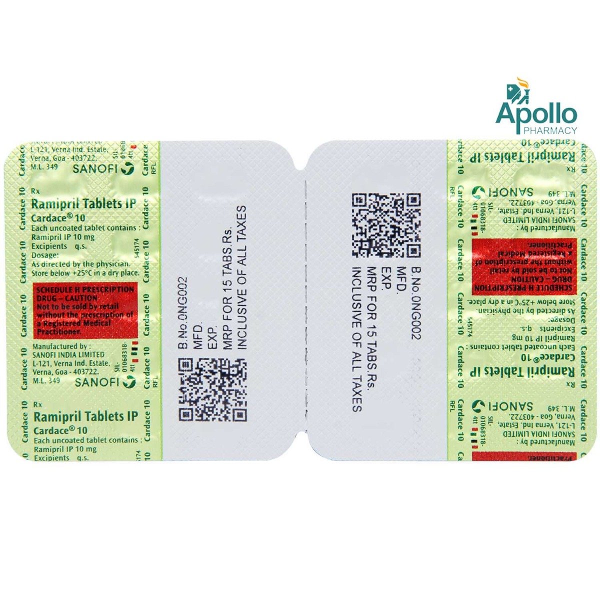 Cardace 10 mg Tablet 15's, Pack of 15 TABLETS Cardace 10 mg Tablet 15's, Pack of 15 TABLETS