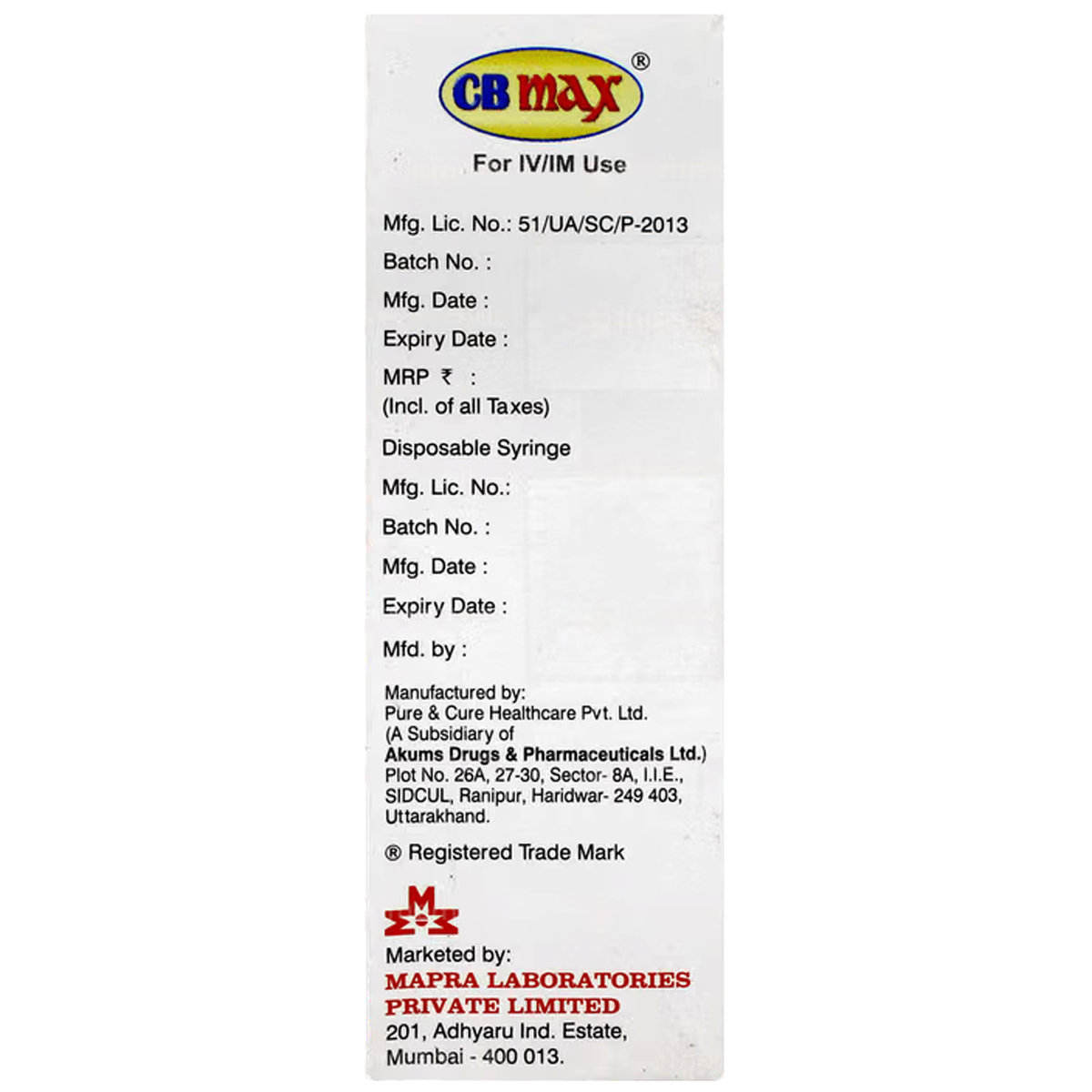 CB Max Injection 1's, Pack of 1 Injection CB Max Injection 1's, Pack of 1 Injection