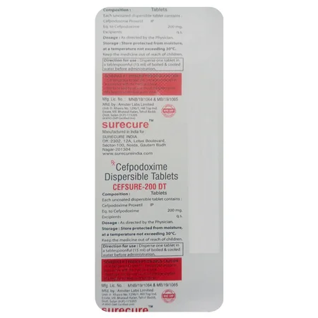 Cefsure-200 DT Tablet 10's