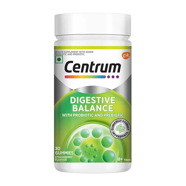 Centrum Digestive Balance Strawberry Flavour with Probiotic &amp; Prebiotic, 30 Gummies, Pack of 1